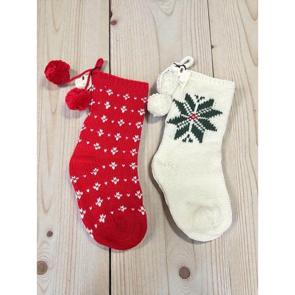 Hearth & Hand Magnolia Green Snowflake Red Christmas Jacquard Knit Stockings NWT